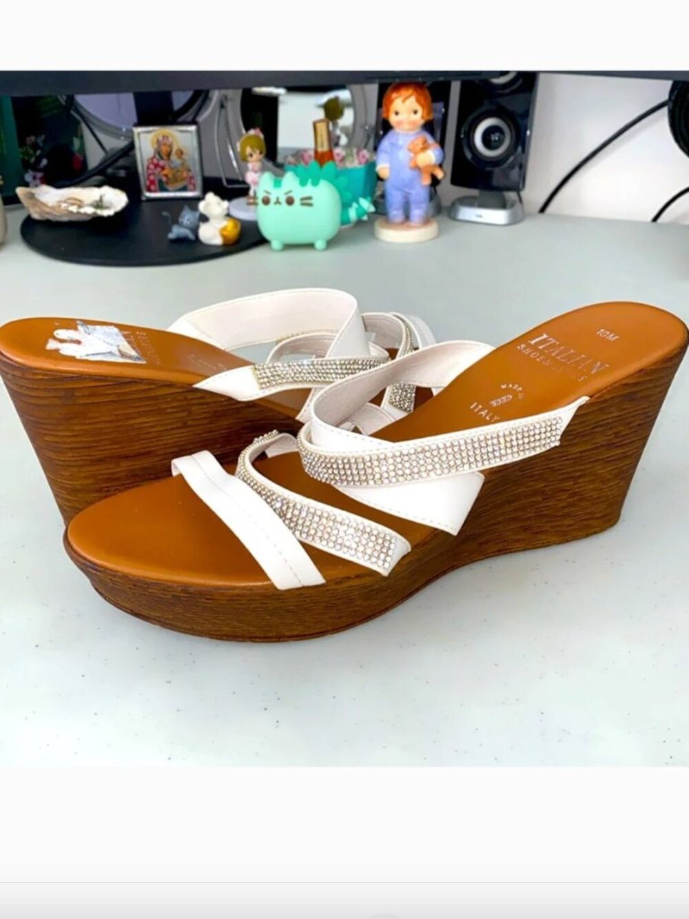 Platform Wedge | Italian Shoemakers | white with rhinestone, size 10